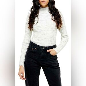 TOPSHOP Marled Ribbed Funnel Neck Sweater Size 12 (UK L) - Ivory Long Sleeve Top
